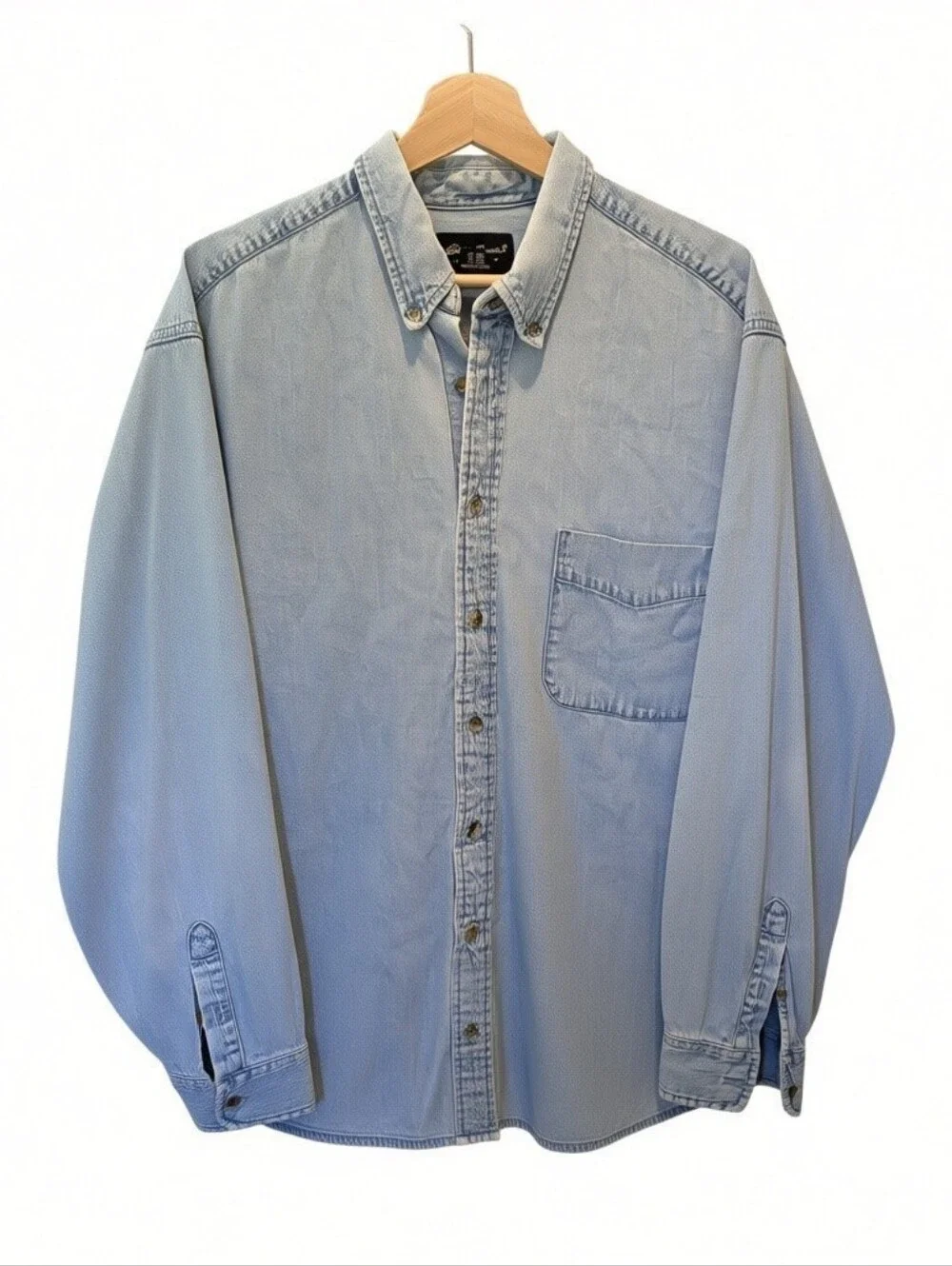 Vintage Eddie Bauer Chambray Denim Shirt 90s Grunge Workwear Faded Wash Large